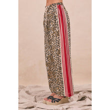 LEOPARD PRINT SIDE CONTRAST DRAWSTRING WIDE PANTS