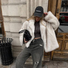 Faux Fur Collar Jacket Loose Paneled Lapel Outerwear: Brown / M