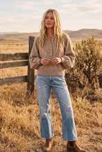 Henley Balloon Sleeve Sweater Top: BLACK