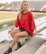 Mineral Washed Boxy Oversized Top: Red