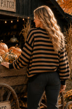 Pumpkin Script Striped Knit Sweater: BLACK/TAUPE