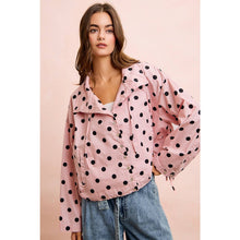 POLKA DOT PRINTED HOODED WINDBREAKER JACKET TOP: DUSTY PINK