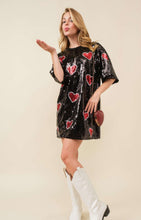 Vday Heart Print Sequin Tunic Top