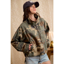 PRINTED HOODED WINDBREAKER JACKET TOP: CAMOUFLAGE