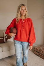 Henley Balloon Sleeve Sweater Top: BLACK