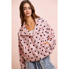 POLKA DOT PRINTED HOODED WINDBREAKER JACKET TOP: DUSTY PINK