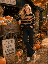 Pumpkin Script Striped Knit Sweater: BLACK/TAUPE