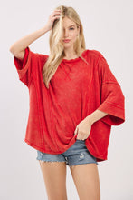Mineral Washed Boxy Oversized Top: Red