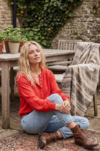 Henley Balloon Sleeve Sweater Top: BLACK