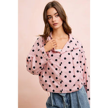 POLKA DOT PRINTED HOODED WINDBREAKER JACKET TOP: DUSTY PINK
