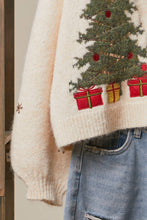 Christmas Tree Embroidered Soft Cardigan: Ivory