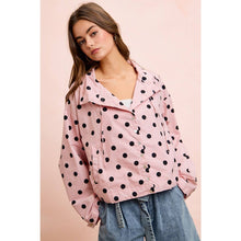 POLKA DOT PRINTED HOODED WINDBREAKER JACKET TOP: DUSTY PINK