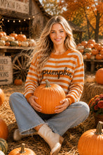Pumpkin Script Striped Knit Sweater: BLACK/TAUPE
