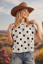 Polka Dot Sleeveless Knit Sweater Top: WHITE/BLACK