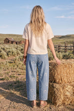 Horseshoe Print Denim Barrel Pants: Dark Denim