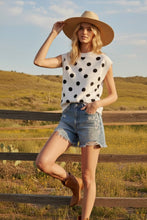Polka Dot Sleeveless Knit Sweater Top: WHITE/BLACK