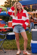 Varsity Stripe Zip Pullover: ROYAL/WHITE