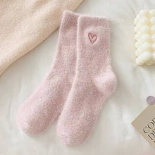 Cute Heart Embroidery Fuzzy Plush Socks - White
