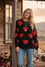 Oversized Valentine Side Slit Heart Sweater: BLACK/RED