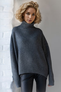 Cozy Turtleneck Dropped Shoulder Long Sleeve Sweater