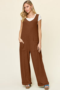 Double Take Full Size Texture Sleeveless Wide Leg Jumpsuit