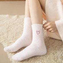 Cute Heart Embroidery Fuzzy Plush Socks - White