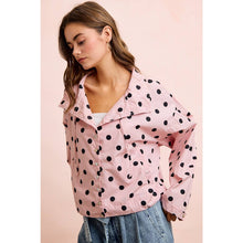 POLKA DOT PRINTED HOODED WINDBREAKER JACKET TOP: DUSTY PINK