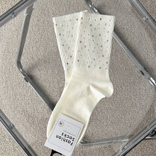 Rhinestone Ribbed Simple Cotton Socks- White