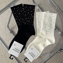 Rhinestone Ribbed Simple Cotton Socks- Black
