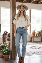Polka Dot Contrast Trim Top: CREAM