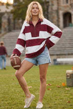 Varsity Stripe Zip Pullover: ROYAL/WHITE
