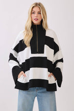 Varsity Stripe Zip Pullover: ROYAL/WHITE