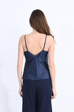 Navy Satin Camisole with Lace
