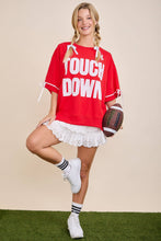 TOUCHDOWN Eyelet Appliqué Pullover Top: RED