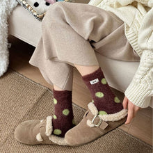 Cute Polka Dots Warm Plush Crew Socks- Black