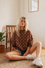 Oversized Polka Dot Scuba Pullover: BROWN/WHITE