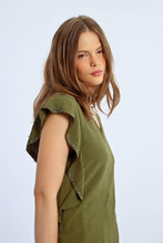 Khaki Ruffle Top with Stud Detail