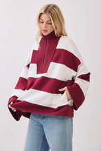 Varsity Stripe Zip Pullover: ROYAL/WHITE