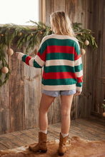 Holiday Stripe Oversized Sweater: RED COMBO