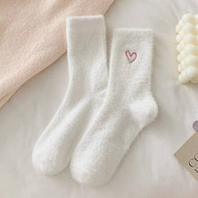 Cute Heart Embroidery Fuzzy Plush Socks - White