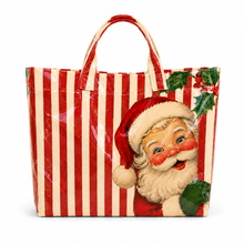 Vintage Santa Striped Holiday Coated Canvas Tote Bag