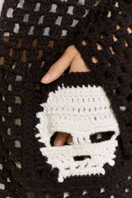 Skull Motif Crochet Open Cardigan: Black