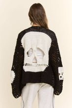 Skull Motif Crochet Open Cardigan: Black