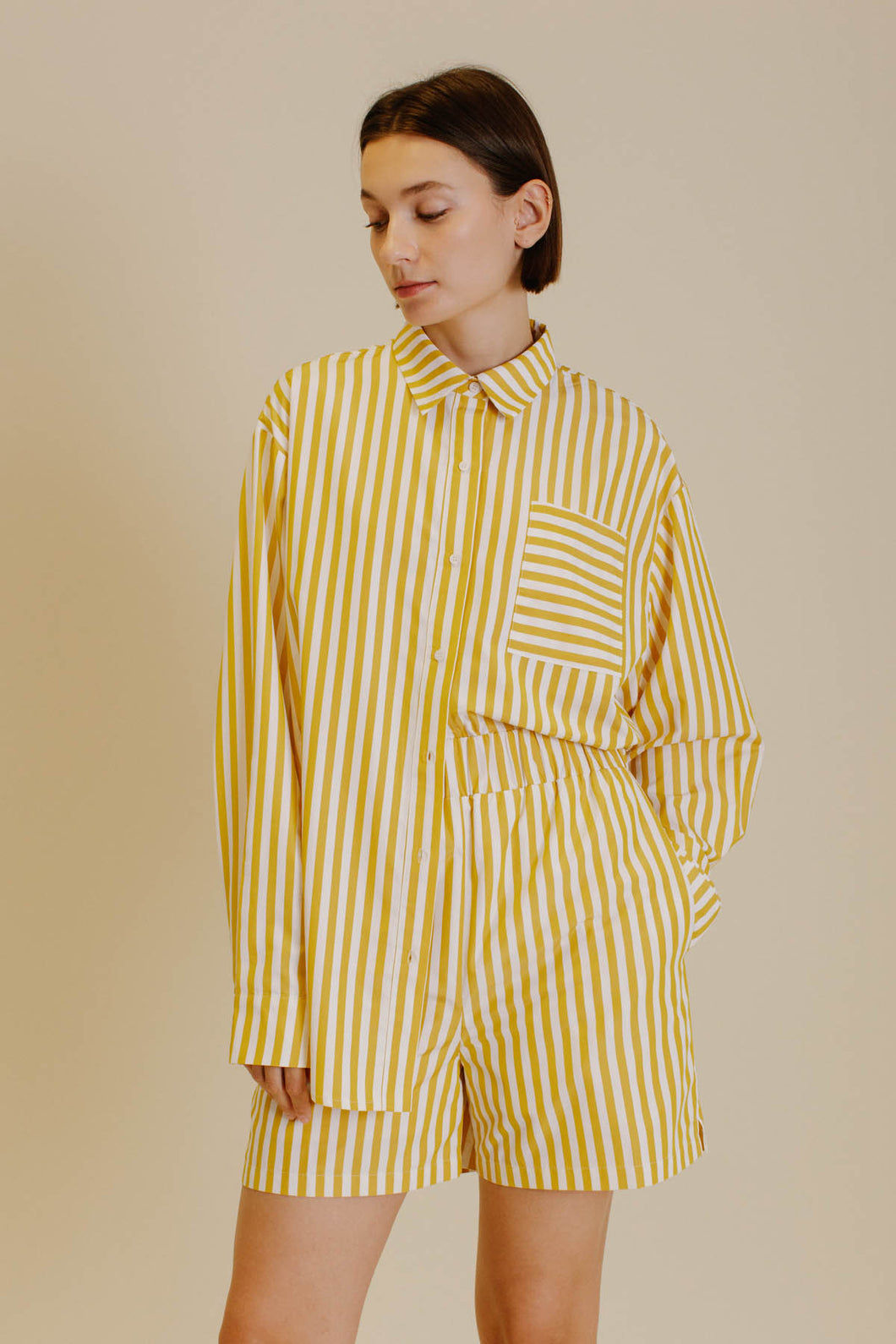 Yellow Poplin Striped Shirt