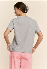 RHINESTONE EMBELLISHED RELAXED CREW NECK TEE - GREY