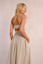 STRAPLESS SMOCKED DRESS- BEIGE