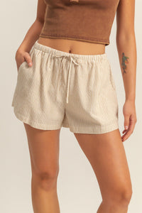 Taupe & White Drawstring Shorts