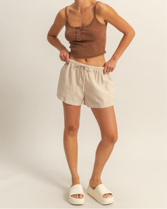 Taupe & White Drawstring Shorts