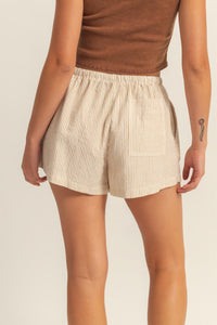 Taupe & White Drawstring Shorts