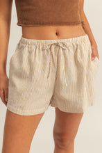 Taupe & White Drawstring Shorts